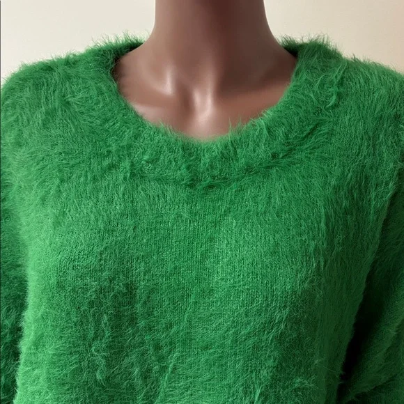 Free People Harrison Bunny crew fuzzy teddy sweater oversized green XL - Picture 4 of 9